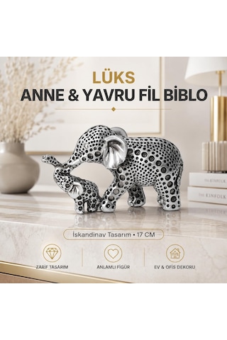 Lüks İskandinav Tasarım Anne Yavru Fil Şeklinde Heykel Biblo Yeni Ev Ve Ofis Hediyesi 17 Cm