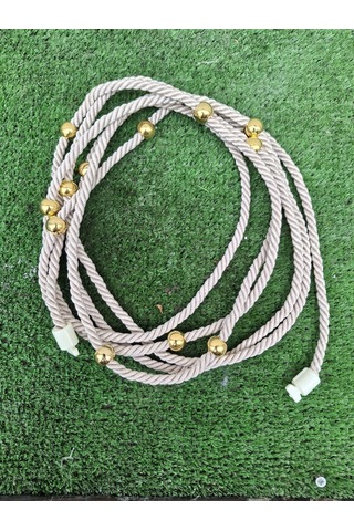 Ekru Krem Kruvaze Perde Tavan Korniş Bağlama Halatı - Gold Detaylı - Perde Süsü - 3 Metre - 1 Adet