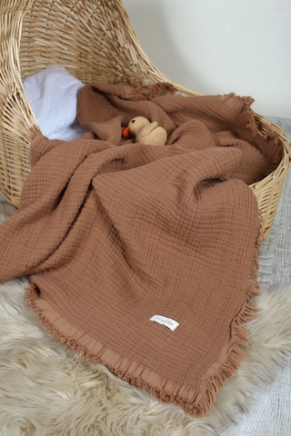 Müslin Püsküllü 4 Katlı Müslin Battaniye 90x120 Cm - Ze4katlı Kahverengi