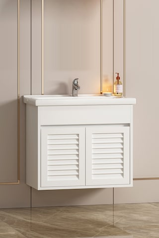 Çuha 65 Cm Beyaz Mdf Panjurlu Asma Banyo Alt Dolabı Beyaz