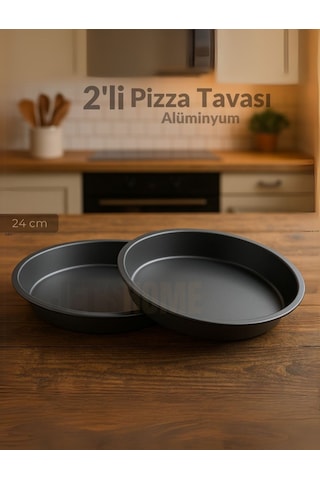 Jet's Home 2'li Pizza Tavası Seti Alüminyum Pizza Tepsisi Yapışmaz Lahmacun Pide Tavası 24 Cm siyah