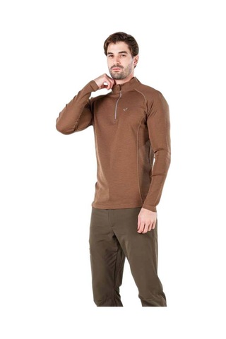 Woolona Astro Uzun Kollu Yarım Fermuarlı Yün Termal İçlik Brown