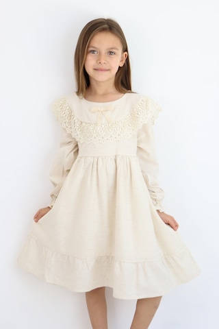 Miababy Fiyonk Detaylı Elbise 1-8 Yaş Bej