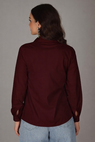 Sweetness Kadın Koyu Bordo Likralı Uzun Kol Pamuklu Klasik Gömlek Bordo