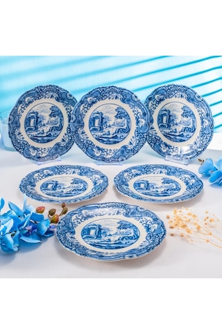 Fecra Vintage Blue 6 Parça Pasta Tabağı Seti