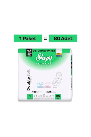 Sleepy - Natural Double Soft Avantajlı Paket Bebek Bezi 1 Numara Newborn 80 Adet