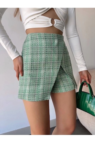 Kapaklı Tüvit Şort Etek Yeşil Yeşil