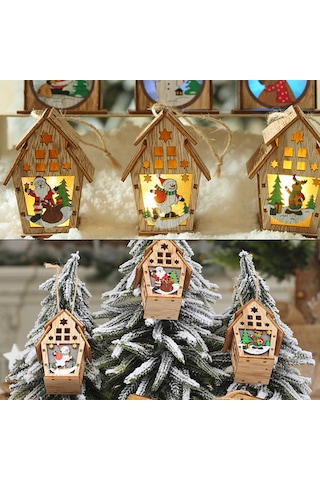 Reedark Noel Işıklı Ahşap Ev Dekoru - Dıy Aydınlatmalı Kulübe, Bar/kafe Süsü, Hediye Seçeneği Diğer