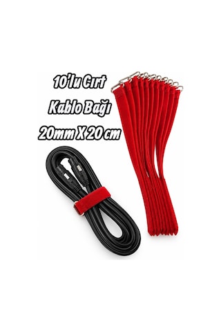 10'lu Cırt Kablo Bağı - 20mm 20 Cm Kırmızı