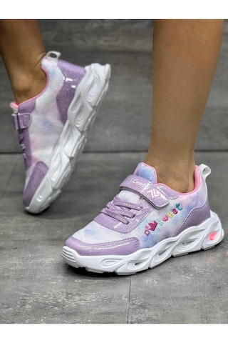 Adımist Çocuk Unisex Rahat Ortopedik Taban Işıklı Snakers Spor Ayakkabı Lento Işıklı Beyaz - Lila