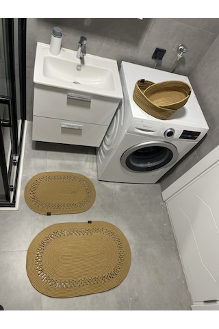 Banyo Takımı Çamaşır Sepeti Banyo Organizer Sepet Paspas Klozet Önü Paspas 4 Lü Banyo Seti Kahverengi