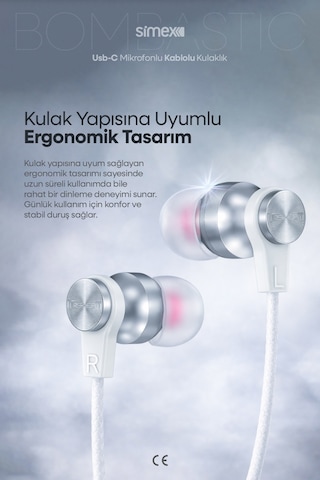 Simex İphone 17-16-15 Serileri Uyumlu Tak Çalıştır - İphone Samsung Redmi Type-c Kablolu Kulaklık Spd-04 Diğer