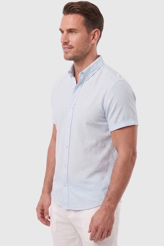 Rizzup Erkek Slim Fit Likralı Jakar Dokulu Buz Mavisi Kısa Kol Gömlek Esnek Nakış Armalı 2604356