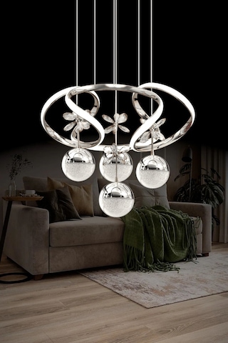 Zümrüt Model Salon Yatak Yemek Odası Mutfak Krom Kaplama Modern Led Avize 3 1 Krom Ledli Avize Krom