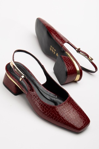 Suins Shoes Suins Christa Model Kadın Orta Topuklu Kroko Ayakkabı Bordo