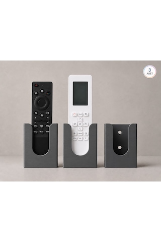 Duvar Tipi Tv Klima Kumanda Askısı. Yapışkanlı Kumanda Tutucu -3 Adet- Duvara Monte, Kumanda Organizeri. 6x3 Cm Gri