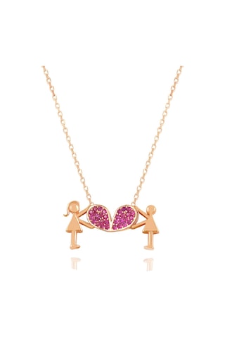 Brezza Lusso Jewelry Kalp Tutan Aşıklar Kolyesi Kadın Gümüş Kolye 42 CM