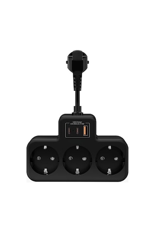 Yüksek Voltaj Korumalı Priz, Duvar Tipi Kısa Kablolu Priz Çoğaltıcı, 3x Soket, 2x Type-c, 1x Usb, 16a, 3680w, 105 Standart