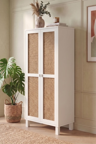 Robin Home Arizona Çok Amaçlı Dolap Mutfak Kiler Erzak Banyo Dolabı Ahşap Jüt Kapaklı Beyaz-jüt