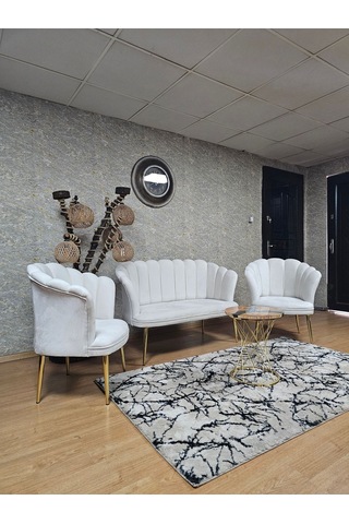 Zafir Papatya Çay Seti Koltuk Takımı Gold Sivriltme Ayak, Balkon, Salon, Ofis, Cafe Koltuk Takımı Krem