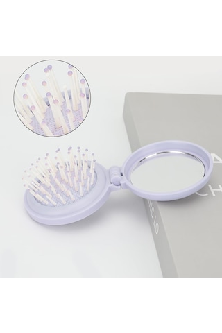 Adet Aynalı Yuvarlak Saç Fırçası, Kadınlar İçin Mor Katlanır Saç Fırçası, Aynalı Katlanır Mini Cep Saç Tarağı, Seyahat Seti Hediye Fikri