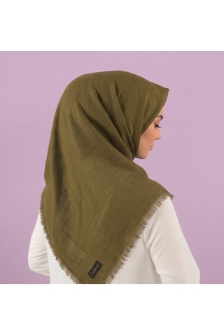 Özense Çift Flamlı Pamuklu Terletmeyen 4 Mevsim Kullanılabilir 100x100 Cm Eşarp Haki Yeşili