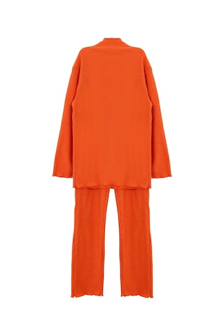 Luess Kız Çocuk Fitilli Oranj Balıkçı Yaka Bluz Tayt Takım Turuncu