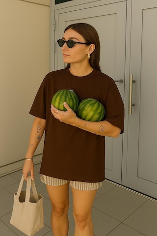 Oversize Unisex Tişört Kahverengi