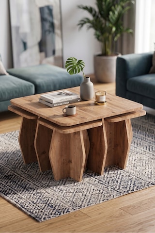 Vaveni Orta Sehpa Ve Zigon Sehpa 5'li Set Modern Çok Amaçlı Salon Oturma Odası Yan Sehpa 9248 Atlantik Çam Arz
