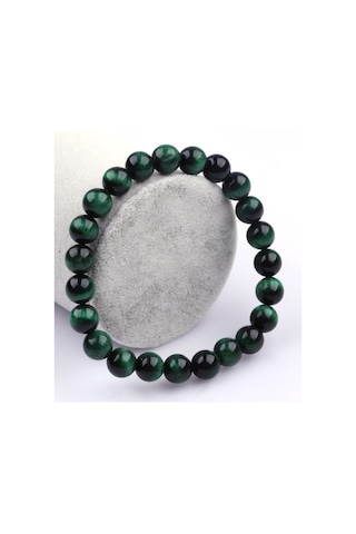 Alibaba Doğaltaş Yeşil Kaplan Gözü Doğal Taş 8 MM Küre Kesim Bileklik Çok Renkli