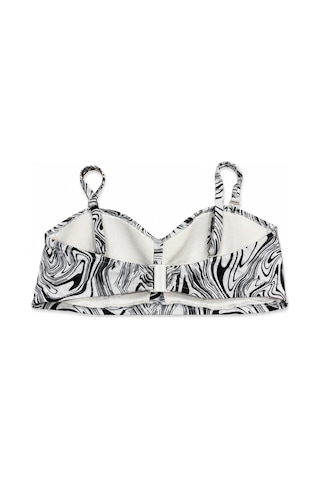 Büyük Beden Straplez Sabit Pedli Desenli Ayarlanabilir Askılı Kadın Bikini Üst Beyaz