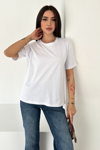 Noa & Noa Kadın %100 Pamuk Dekoratif Dikişli Basic Tişört Beyaz