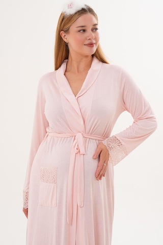 Mecit Pijama Mecit 6306 Pudra Kadın Uzun Kollu Uzun Sabahlık