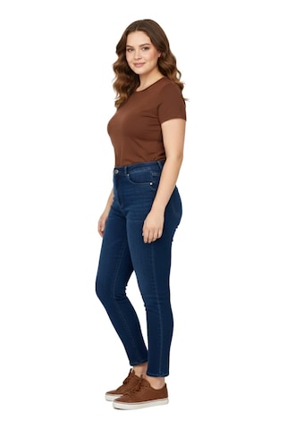 Kübra Kadın Bilek Jeans Pantolon Kemer Lastikli Düğmeli Taşlı Bgl-st05058 Koyu Mavi