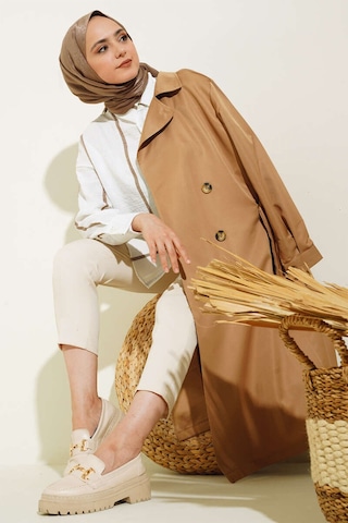 Bigdart T5853 Kruvaze Yaka Tesettür Trençkot - Taba 001