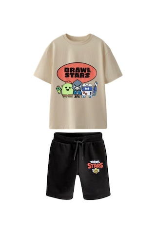 Brawl Stars Şortlu Erkek Çocuk Takım Bej