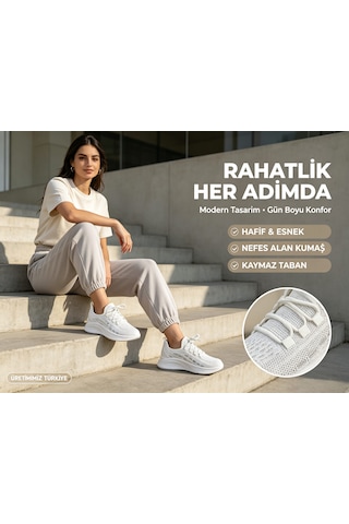 Leu Unısex Triko Spor Ayakkabı Beyaz