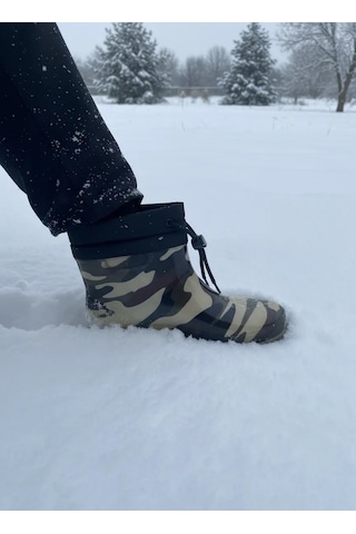 Konçlu Peluşlu Unisex Potin Yağmur Botu 36-40 Askeri Kamuflaj Kamuflaj
