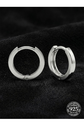 925 Ayar Gümüş Rodyum Kaplama Yuvarlak Unisex Halka Küpe - Çift 2x14mm