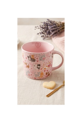 Pembe Kedi Desenli Seramik Kupa Diğer
