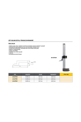Fett 0-600mm Asimeto Çift Kolon Dijital Yükseklik Mihengiri As-627240