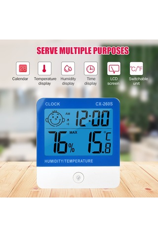 Dianziye Beyaz-mavi Ultra İnce Lcd Ekranlı Sıcaklık-nem Ölçer, Arka Işık Ve Zaman Gösterimi, Ev Ofis Kullanımı, Cx-260s Pil Dahil Değil
