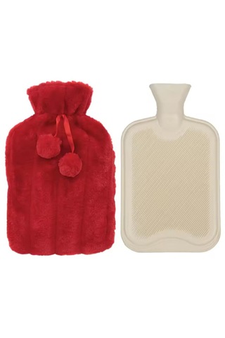 Petinka Ponponlu Peluş Sıcak Su Torbası Kırmızı 2 L
