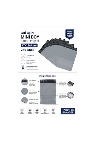 Gri Cepli Mini Boy Kargo Poşeti 17x25+4 Cm 250 Adet Çok Renkli