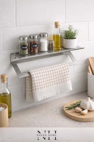 Raflı Havlu Askılığı Paslanmaz Çelik Yapışkanlı Vidalı Banyo Raflı Havluluk Inox