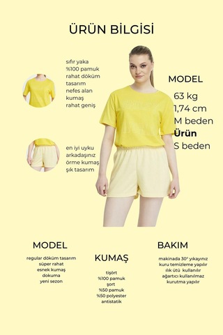 Bella Dossi Pamuklu Kısa Kollu Baskılı Kadın Şortlu Yazlık Pijama Takımı Limon Sarı