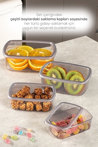Vienev 4lü Hava Geçirmez Saklama Kabı Seti Antrasit 1x 250-500-750-1200 Ml Antrasit