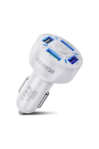 Uslion Qc3.0 4- Port Çıkışlı Çoklu Usb Araç Şarjı Şarj Aleti Beyaz