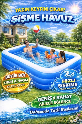 305x175x60cm Şişme Havuz 3 Katmanlı Yüzme Havuzları Aile Ve Çocuklar İçin Tatil Şişme Havuzu Mavi