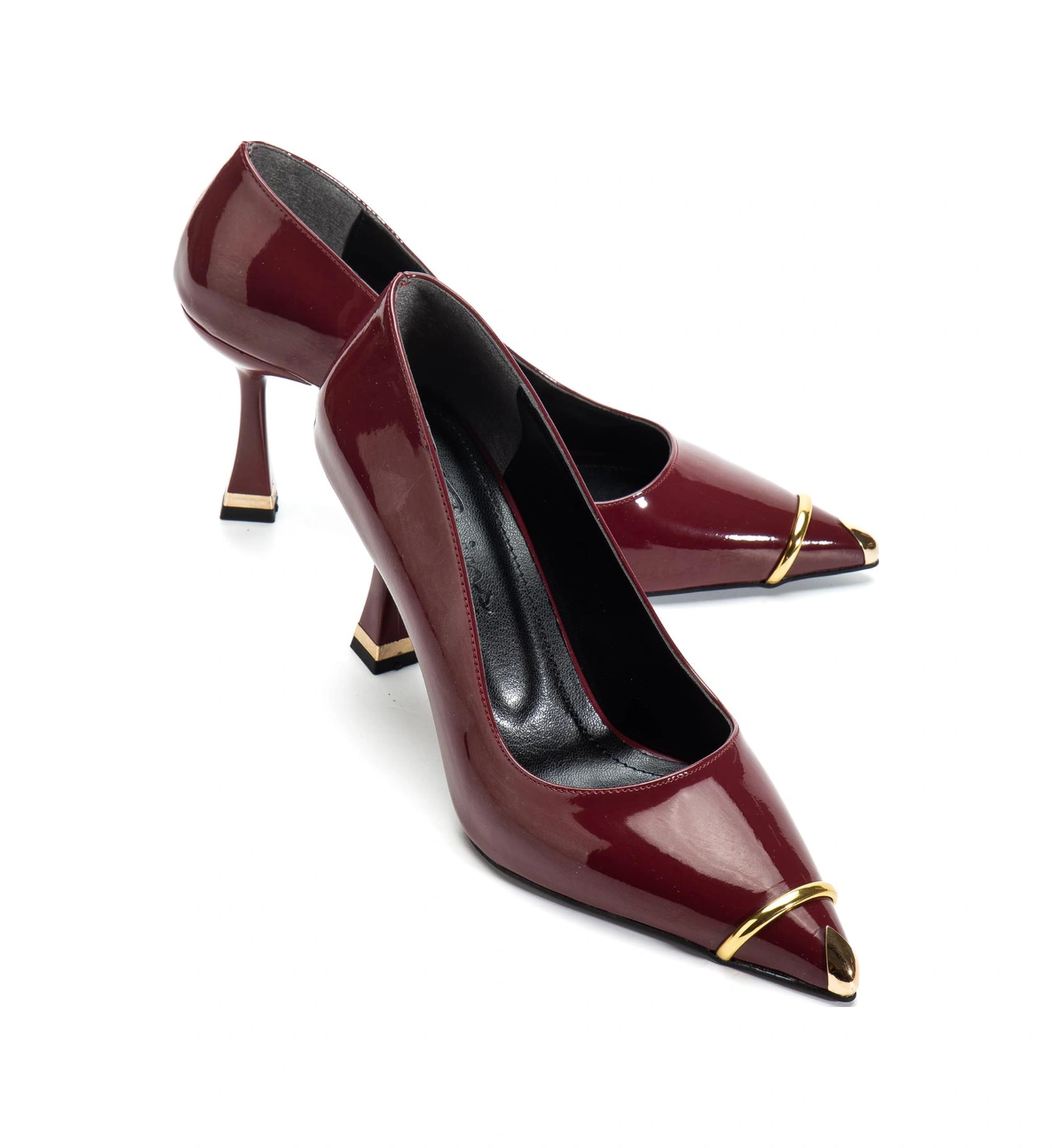 Suins Clove Model Kadın Topuklu Burnu Metal Detaylı Stiletto Ayakkabı Bordo